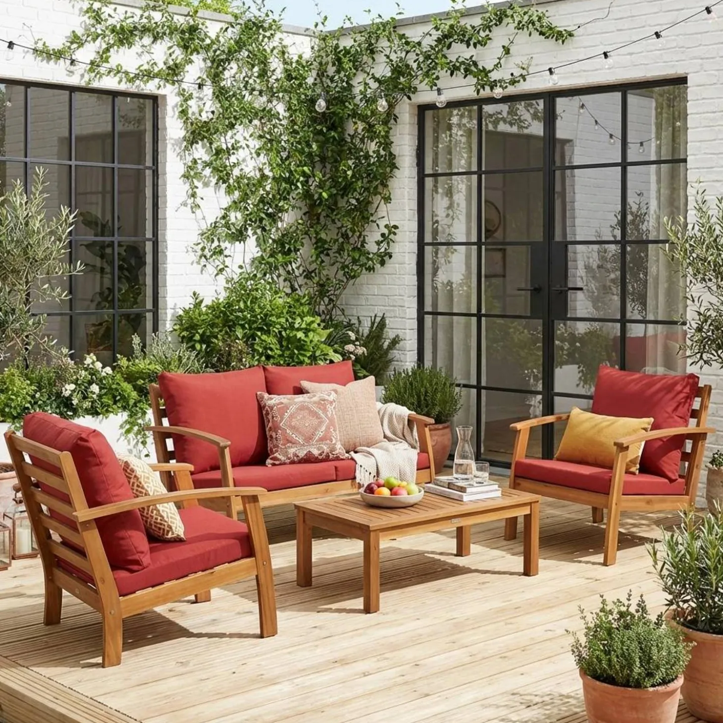 Conjunto de jardim em madeira de acácia, 4 lugares
