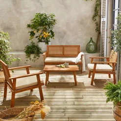 Conjunto de jardim em madeira de acácia e vime, 4 lugares
