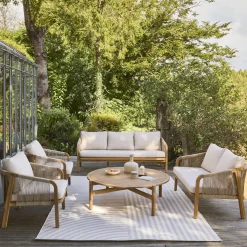 Conjunto de jardim em madeira de acácia e cordas 7 lugares