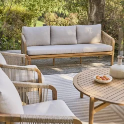 Conjunto de jardim em madeira de acácia e cordas 7 lugares