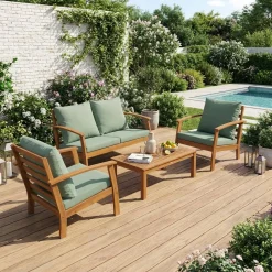Conjunto de jardim em madeira de acácia, 4 lugares