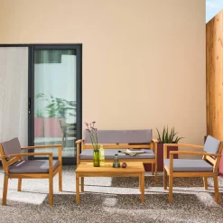 Conjunto de jardim em madeira de acácia, 4 lugares