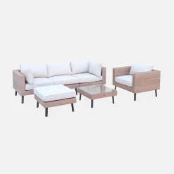 Conjunto de jardim em resina com sófá, poltrona e mesa de centro , 5 lugares