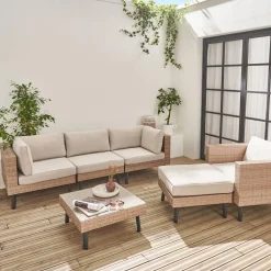 Conjunto de jardim em resina com sófá, poltrona e mesa de centro , 5 lugares