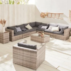 Conjunto de jardim em resina entrançada, 8 a 10 lugares
