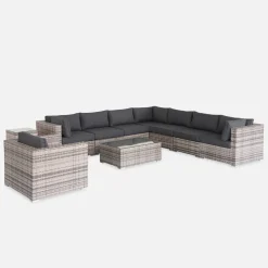 Conjunto de jardim em resina entrançada, 8 a 10 lugares