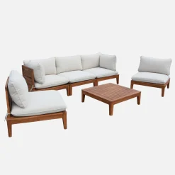 Conjunto de jardim modular em madeira de acácia e bouclé, 5 lugares