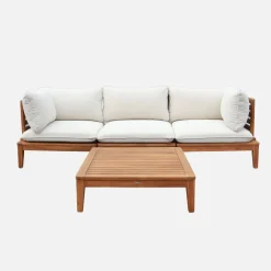 Conjunto de jardim modular em madeira de acácia e bouclé com apoio de braços, 3 lugares