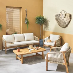 Conjunto de jardim relax com sofá em madeira de acácia, 5 lugares