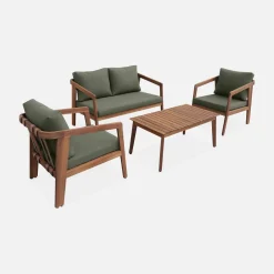 Conjunto de jardim relax de 4 lugares com sofá em madeira de acácia