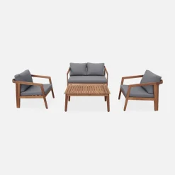 Conjunto de jardim relax de 4 lugares com sofá em madeira de acácia