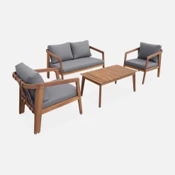 Conjunto de jardim relax de 4 lugares com sofá em madeira de acácia