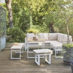 Conjunto de jardim relax em madeira de acácia e alumínio de 8 lugares