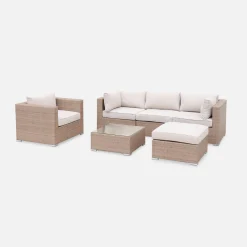 Conjunto de mobiliário de jardim com sofá em resina tecida de 5 lugares
