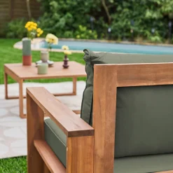 Conjunto de mobiliário de jardim com sofá e poltrona em madeira, 5 lugares