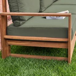 Conjunto de mobiliário de jardim com sofá e poltrona em madeira, 5 lugares