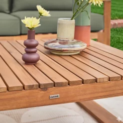Conjunto de mobiliário de jardim com sofá e poltrona em madeira, 5 lugares