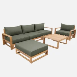 Conjunto de mobiliário de jardim com sofá e poltrona em madeira, 5 lugares