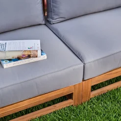 Conjunto de mobiliário de jardim com sofá e poltrona em madeira, 5 lugares