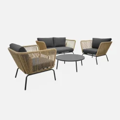 Conjunto de mobiliário de jardim baixo, 4 lugares