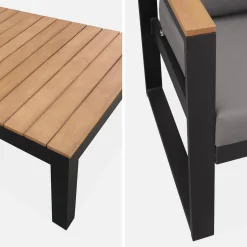 Conjunto de mobiliário de jardim em madeira e alumínio, 5 lugares