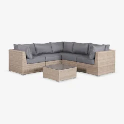 Conjunto de mobiliário de jardim com sofá em resina tecida, 5 lugares