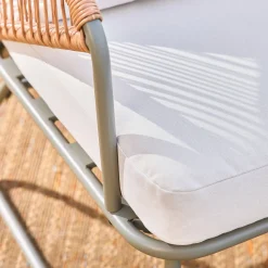 Conjunto de mobiliário de jardim relax em metal e resina natural, 4 lugares