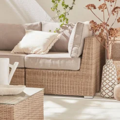 Conjunto de mobiliário de jardim com sofá em resina tecida, 5 lugares
