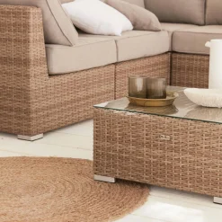 Conjunto de mobiliário de jardim com sofá em resina tecida, 5 lugares