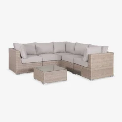 Conjunto de mobiliário de jardim com sofá em resina tecida, 5 lugares