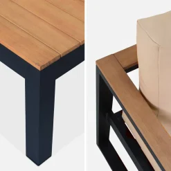 Conjunto de mobiliário de jardim em madeira e alumínio, 5 lugares