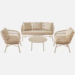 Conjunto de mobiliário de jardim de corda, 4 lugares