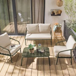 Conjunto de mobiliário de jardim em metal, 4 lugares