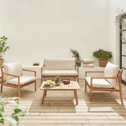 Conjunto de mobiliário de jardim em acácia, 4 lugares