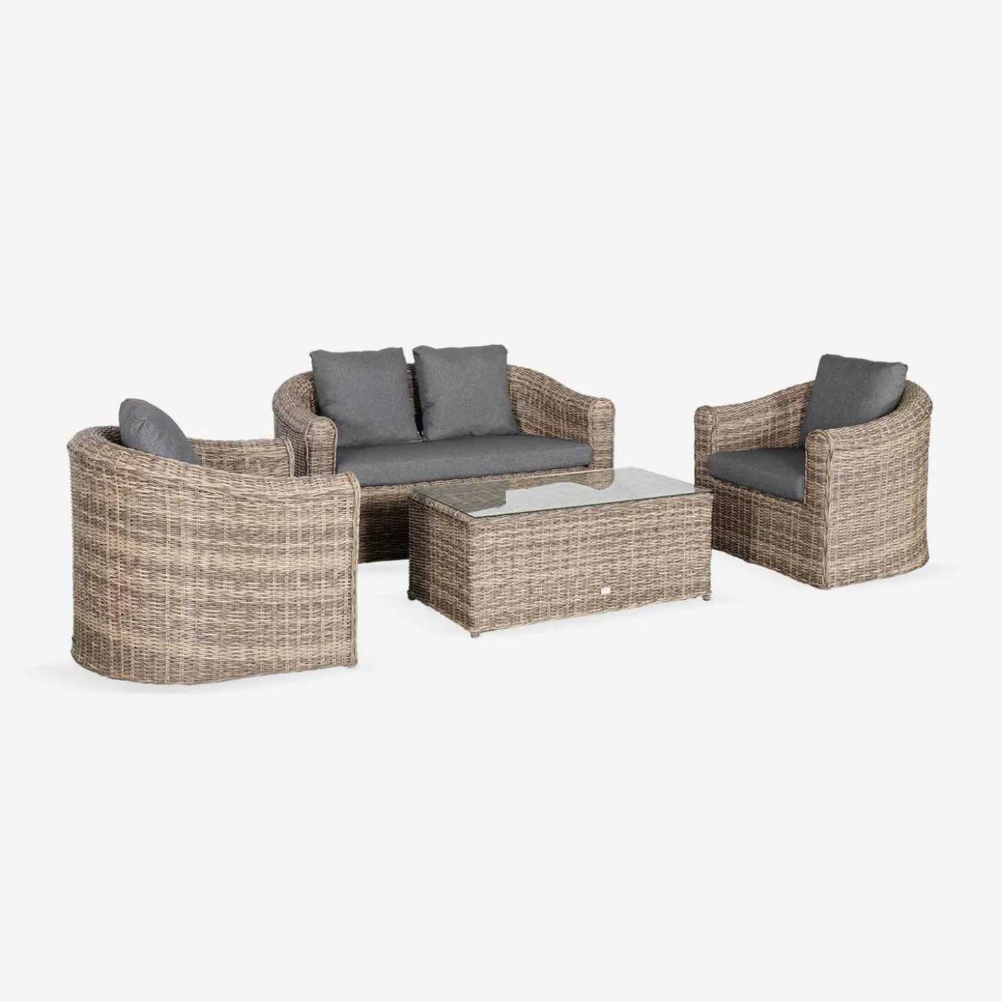 Conjunto de mobiliário de jardim redondo em resina tecida, 4 lugares