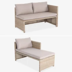 Conjunto de mobiliário de jardim em resina trançada com mesa, 6 lugares