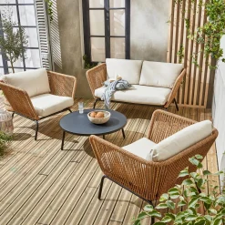 Conjunto de mobiliário de jardim baixo, 4 lugares