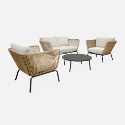 Conjunto de mobiliário de jardim baixo, 4 lugares