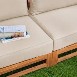Conjunto de mobiliário de jardim com sofá e poltrona em madeira, 5 lugares