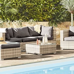 Conjunto de mobiliário de jardim com sofá em resina tecida de 5 lugares