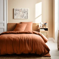 Conjunto de roupa de cama em gaze de algodão terracota