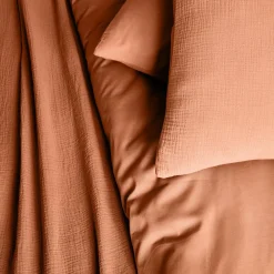 Conjunto de roupa de cama em gaze de algodão terracota