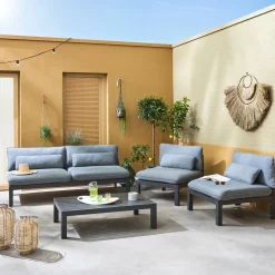 Conjunto de sofá de jardim com estrutura em alumínio, 5 lugares
