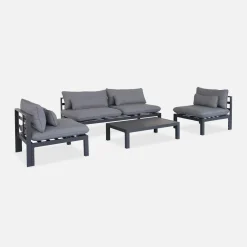 Conjunto de sofá de jardim com estrutura em alumínio, 5 lugares