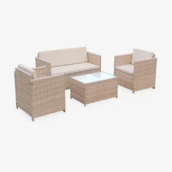 Conjunto de sofá de jardim de 4 lugares em resina tecida