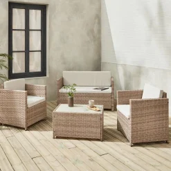 Conjunto de sofá de jardim de 4 lugares em resina tecida