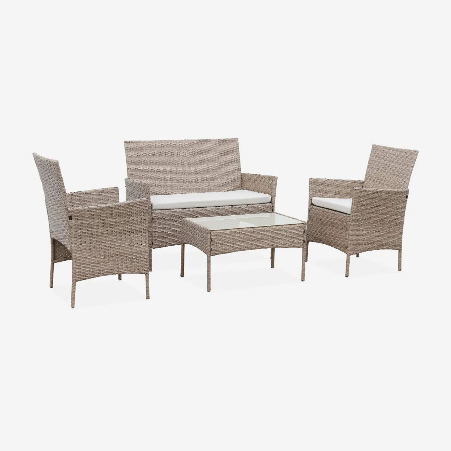 Conjunto de sofá de jardim em resina trançada, 4 lugares