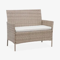 Conjunto de sofá de jardim em resina trançada, 4 lugares