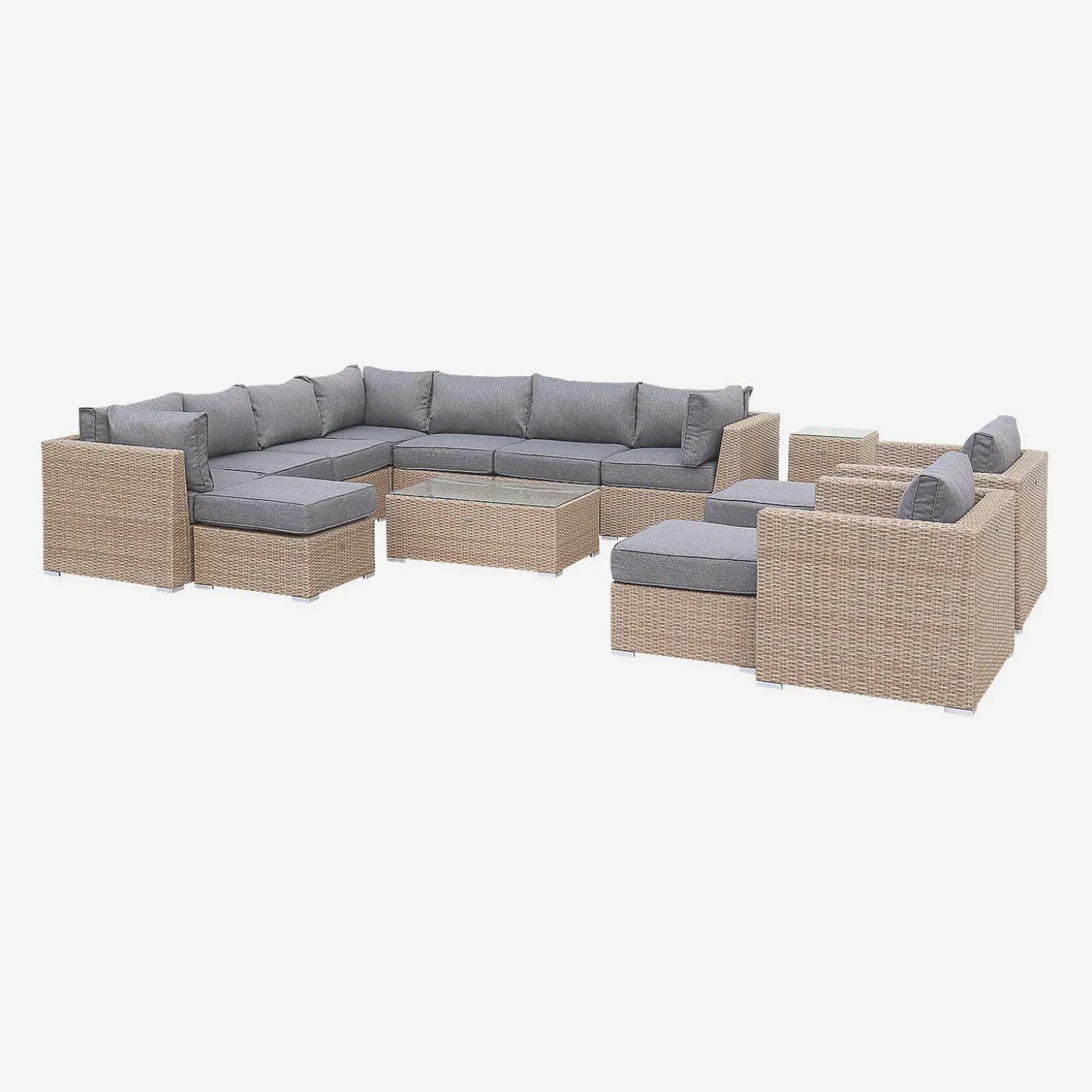 Conjunto de sofá de jardim em resina tecida, 12 a 14 lugares