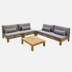 Conjunto de sofá de jardim relax em madeira, 5 lugares